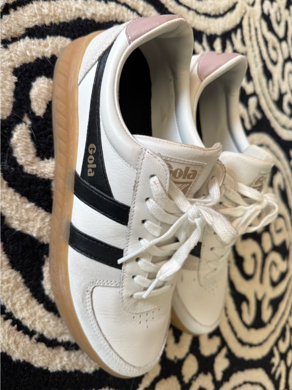 Gola Women's White Leather Sneakers with Black Stripes